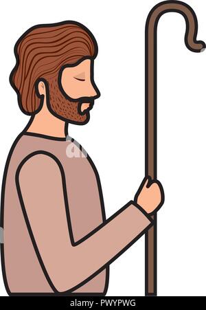 saint joseph with cane character Stock Vector
