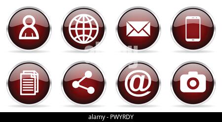 email smartphone share contact camera globe user social media silver metallic vector icons Stock Vector