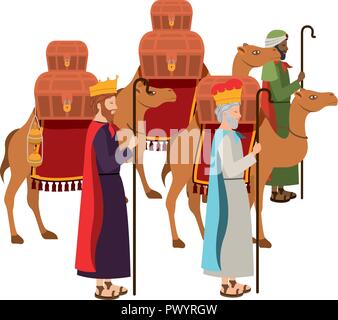 wise kings with camels manger characters Stock Vector