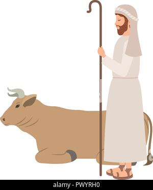 saint joseph with ox character Stock Vector