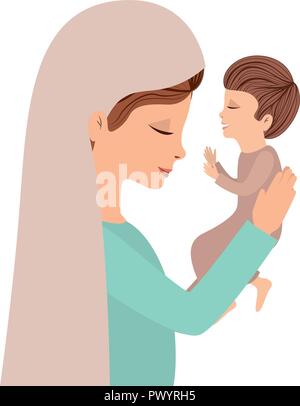 cute mary virgin with jesus baby Stock Vector