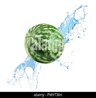 watermelon in water splash on a white background. Stock Photo