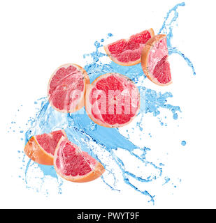 grapefruit slices in water splash on a white background. Stock Photo