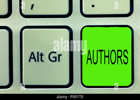 Writing note showing Authors. Business photo showcasing Writers of books articles documents Journalists Creative minds. Stock Photo