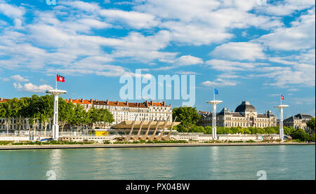 Public swimming pool at the riverside of the Rhone in Lyon, France Stock Photo
