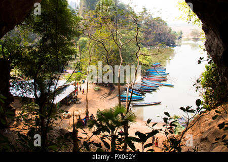 HPA-AN, MYANMAR – MARCH 2018: View outside from the Sadan cave near Hpa-An in Myanmar Stock Photo