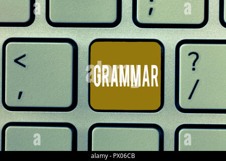 Writing note showing Grammar. Business photo showcasing System and Structure of a Language Correct Proper Writing Rules. Stock Photo