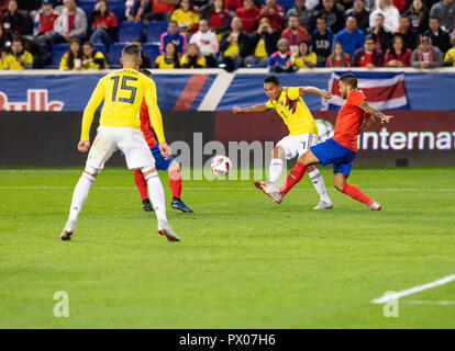 Harrison, NJ - October 16, 2018: Carlos Bacca (7) of Colombia controls ball during the friendly soccer game between Costa Rica & Colombia at Red Bull Arena Colombia won 3 - 1 Stock Photo