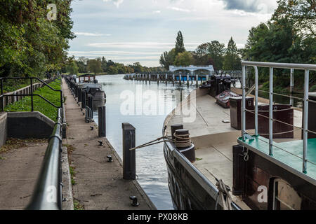 Boats moored at Teddington Lock,England,UK Stock Photo