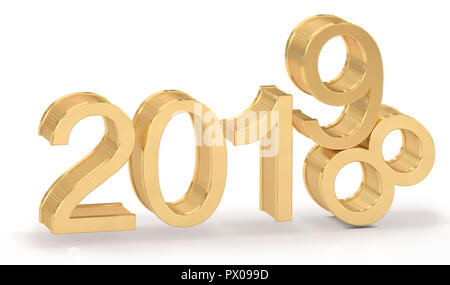 3D Golden 2019. 2018-2019 change represents the new year 2019. Stock Photo