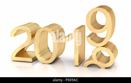 3D Golden 2019. 2018-2019 change represents the new year 2019. Stock Photo