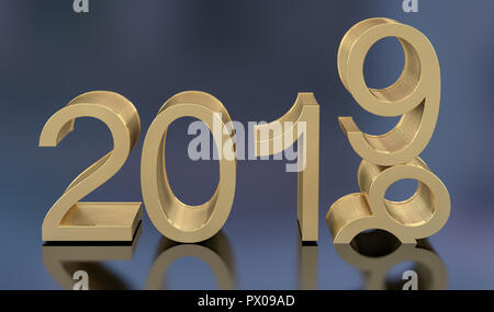 3D Golden 2019. 2018-2019 change represents the new year 2019. Stock Photo