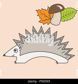 Cartoon hedgehog for kids. Illustration for children. Flat design. Animal in minimalism style. Series of semicircular animals Stock Vector