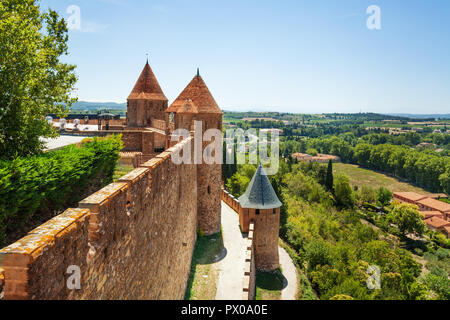 Panoramic view of Carcassonne from the citadel inner wall at sunny day Stock Photo