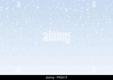 Vector illustration of transparent falling snowflakes in snow on a blue and gray sky. Suitable for Christmas or New Year greetings. Stock Vector