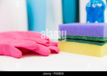 Cleaning products on a white background. Stock Photo