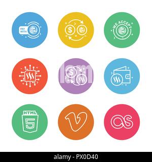 html 5 , vimeo , lastfm ,Nexus , nxs , crypto , currency , crypto cuurency , money , exchange , coin , dollar , graph , icon, vector, design,  flat,   Stock Vector