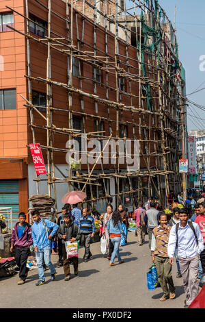 Bambook scaffolding in street at Police Bazaar, Shillong, Meghalaya, India Stock Photo