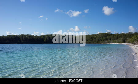 This is a beautiful small lake on Fraser Island, Australia. Remarkable colour water and sands. Stock Photo