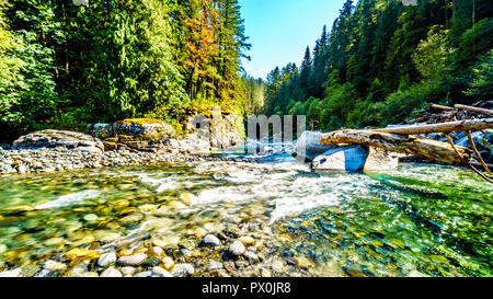 The Coquihalla River at the Coquihalla Canyon Provincial Park and the Othello Tunnels of the old Kettle Valley Railway of BC at the town Hope, Canada Stock Photo