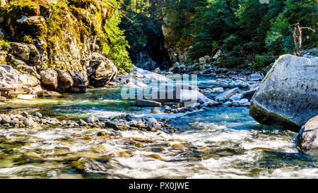 The Coquihalla River at the Coquihalla Canyon Provincial Park and the Othello Tunnels of the old Kettle Valley Railway of BC at the town Hope, Canada Stock Photo