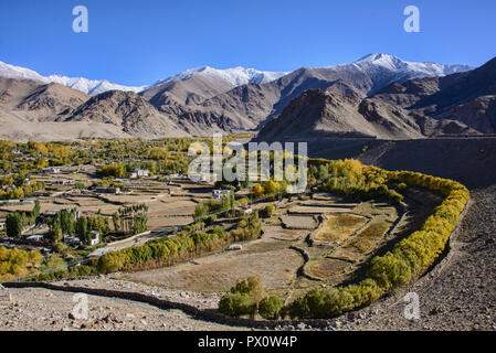 The Stok Range, with Stok Kangri (6123m) and Leh city, seen from the Khardung La Pass, Ladakh, India Stock Photo