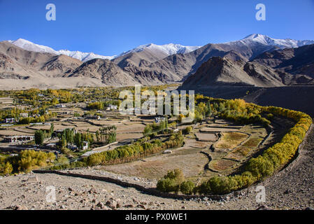 The Stok Range, with Stok Kangri (6123m) and Leh city, seen from the Khardung La Pass, Ladakh, India Stock Photo