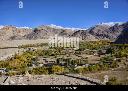 The Stok Range, with Stok Kangri (6123m) and Leh city, seen from the Khardung La Pass, Ladakh, India Stock Photo