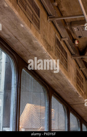 Concrete ceiling detail of the restored Queen Elizabeth Hall, Southbank Centre, London Stock Photo