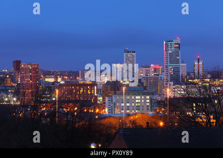 Leeds Skyline at night, viewed from Beeston Hill. Stock Photo