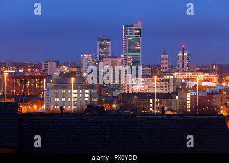 Leeds Skyline at night, viewed from Beeston Hill. Stock Photo