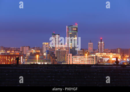 Leeds Skyline at night, viewed from Beeston Hill. Stock Photo