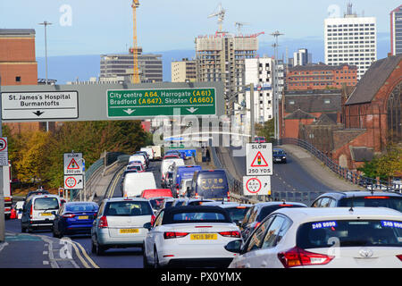traffic jam heading into leeds city centre yorkshire united kindgom Stock Photo