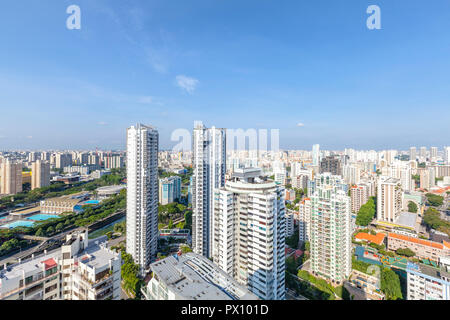 Cityscape of Balestier Singapore with high-rise flats and Buddhist Temple Stock Photo