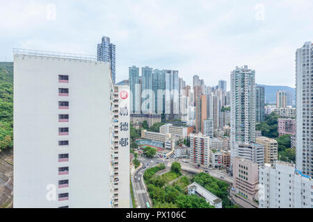Cityscape of Hong Kong view from Lai Tak Tsuen housing estate. Stock Photo
