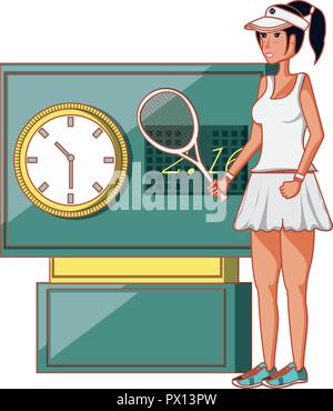 woman playing tennis with scoreboard vector illustration design Stock Vector