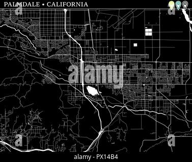 Simple map of Palmdale, California, USA. Black and white version for backgrounds. This map of Palmdale contains three markers who are grouped and can  Stock Vector
