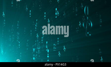 Music Note Ray Many music notes, keys fly in rays, 3d abstract modern background ...