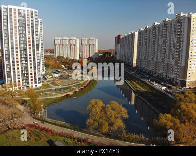 Modern residential buildings near pond Levoberezhny in Khimki, Russia Stock Photo