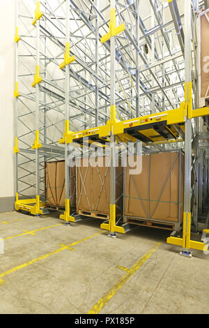 Warehouse Shelves With Rails For Pallet Shuttle Retrieval Automation Stock Photo