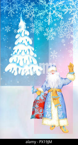 Beautiful Christmas card in vintage style with the image of Santa Claus and congratulations on the holiday. Stock Photo