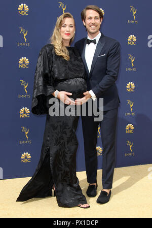 70th Emmy Awards (2018) Arrivals held at the Microsoft Theater in Los Angeles, California.  Featuring: Yvonne Strahovski, Tim Loden Where: Los Angeles, California, United States When: 17 Sep 2018 Credit: Adriana M. Barraza/WENN.com Stock Photo