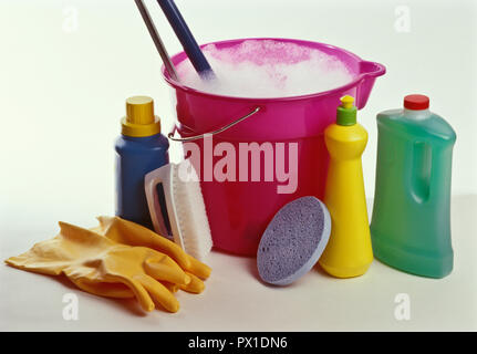 Still life of generic household cleaning products, USA Stock Photo