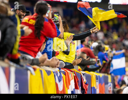 Harrison, NJ - October 16, 2018: Colombian fans celebrate during the friendly soccer game between Costa Rica & Colombia at Red Bull Arena Colombia won 3 - 1 Stock Photo