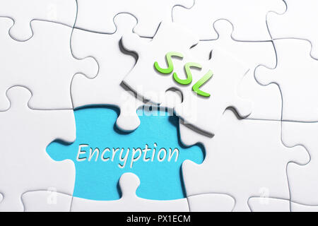 The Words SSL And Encryption In Missing Piece Jigsaw Puzzle Stock Photo
