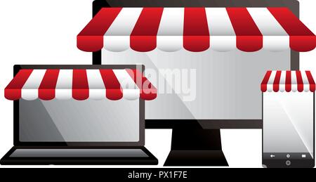 shopping online computer laptop and mobile vector illustration Stock Vector