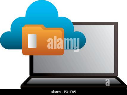 laptop cloud computing folder file data vector illustration Stock Vector