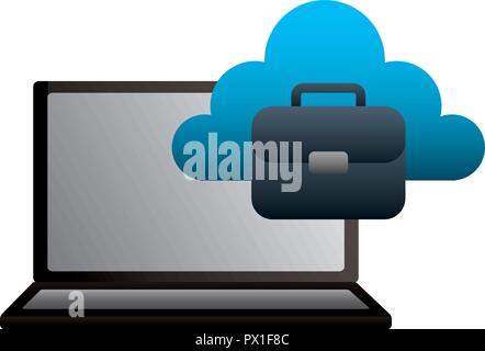laptop cloud computing business briefcase vector illustration Stock Vector