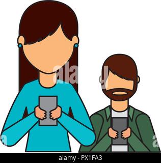 man amd woman using mobile device vector illustration Stock Vector