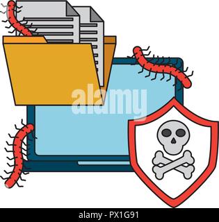 laptop folder information virus cyber security data vector illustration Stock Vector